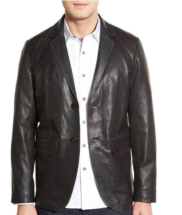 Lambskin Leather Sport Coat  (Black Blazer)