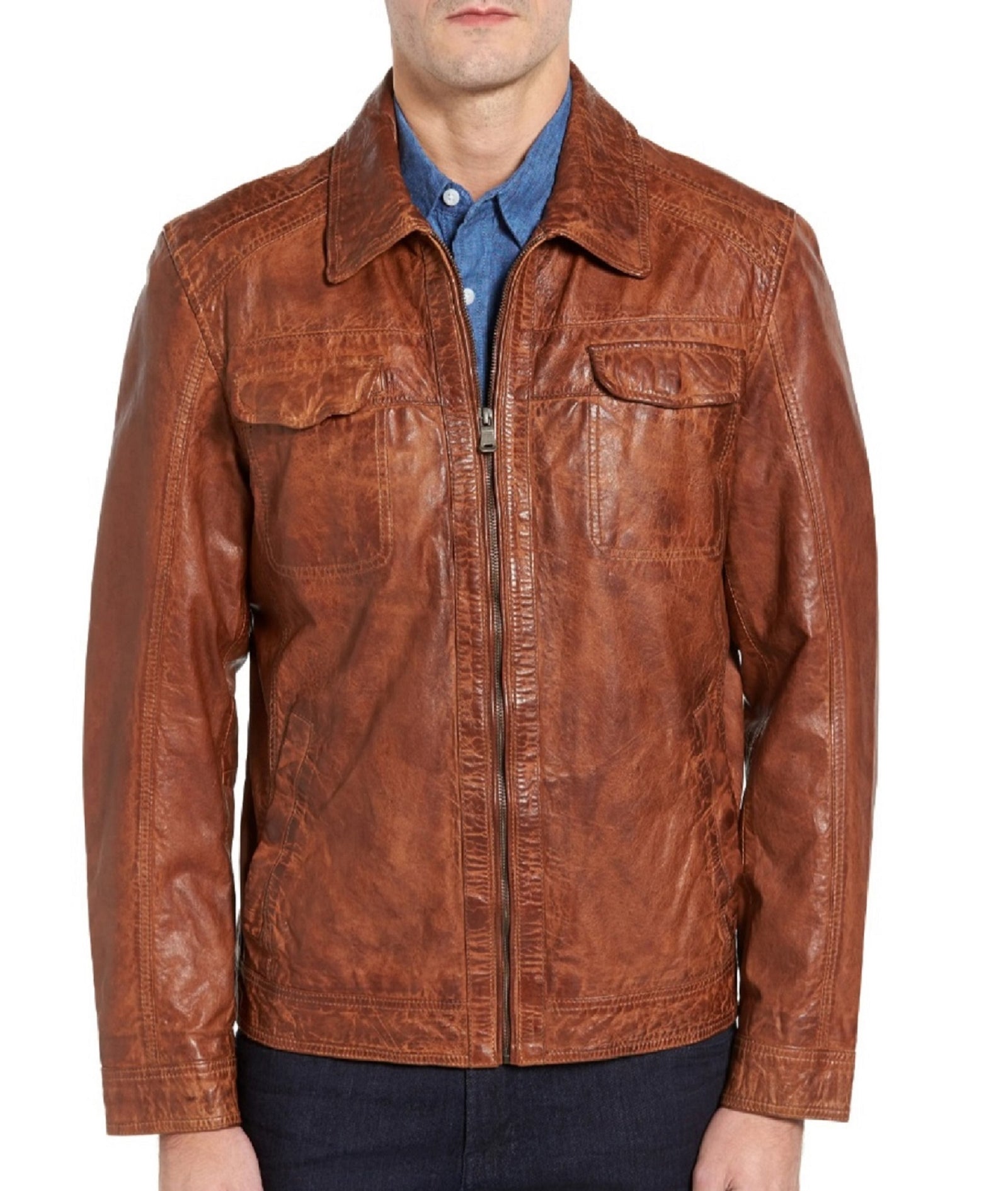 Washed Lamb Leather Jacket with Jacquard Print Lining – MISSANI LE
