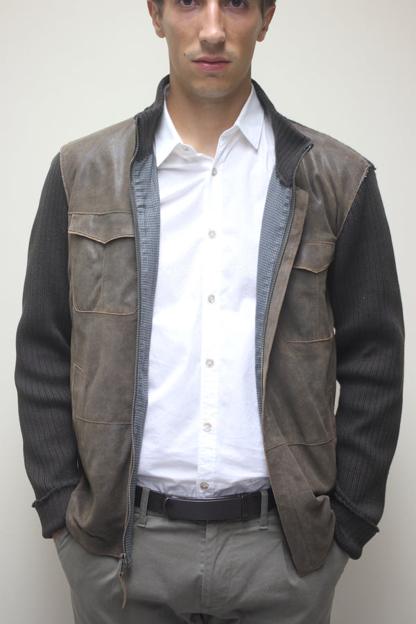 Nylon Jacket with Leather Front